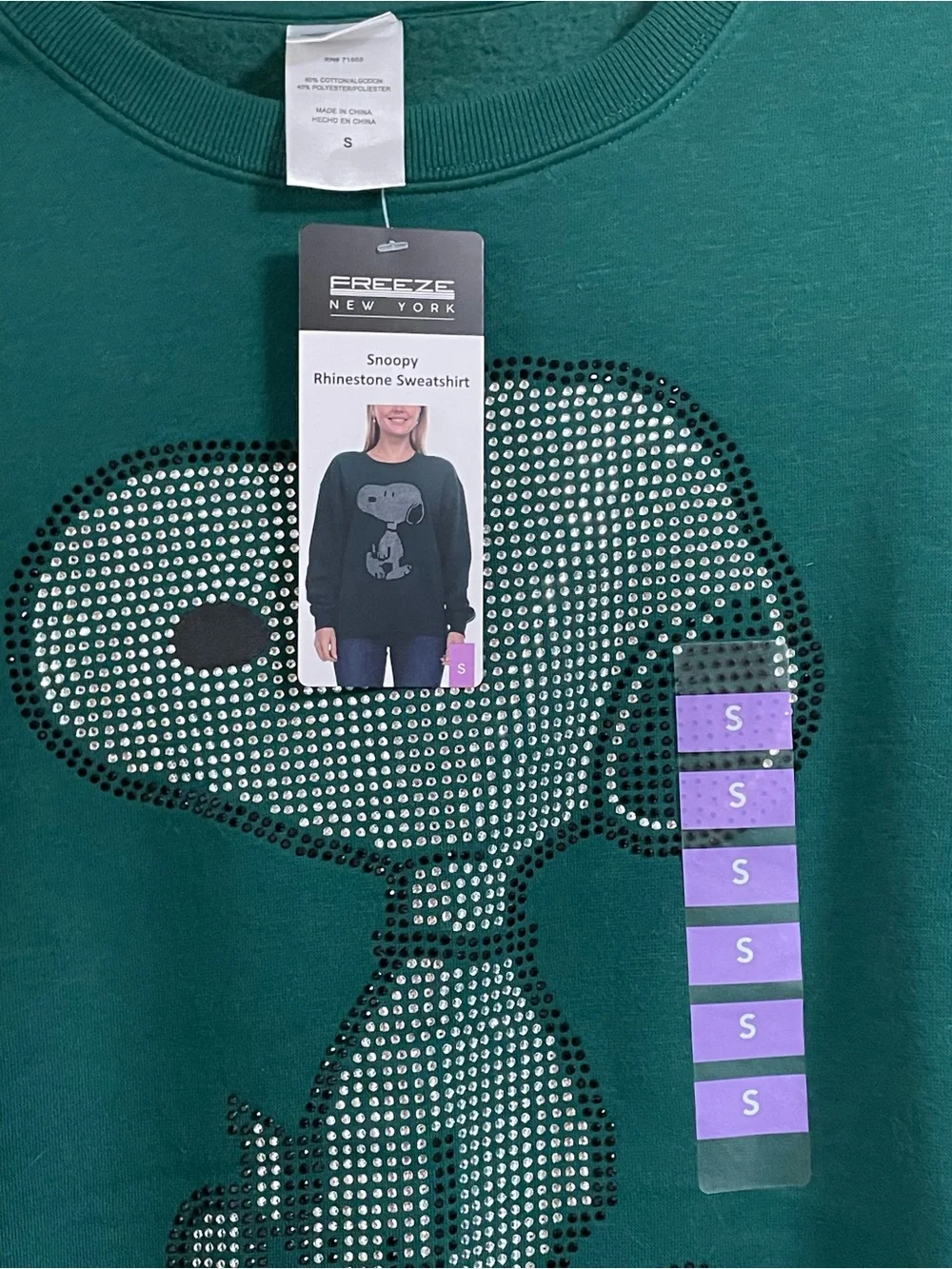 Rhinestone Snoopy Sweatshirt in Dark Green